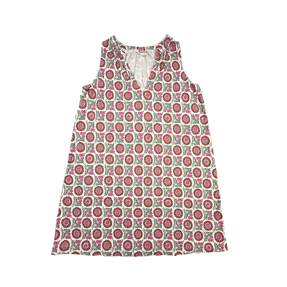Boden Dress Women 8 White Pink Floral Sleeveless V-Neck Cotton Modal Knit Mini